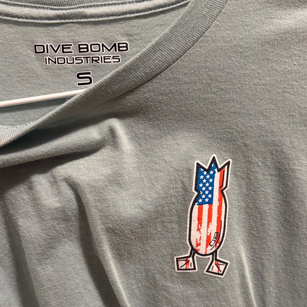Dive Bomb Industries Gray T-Shirt with American Flag Bomb Graphic